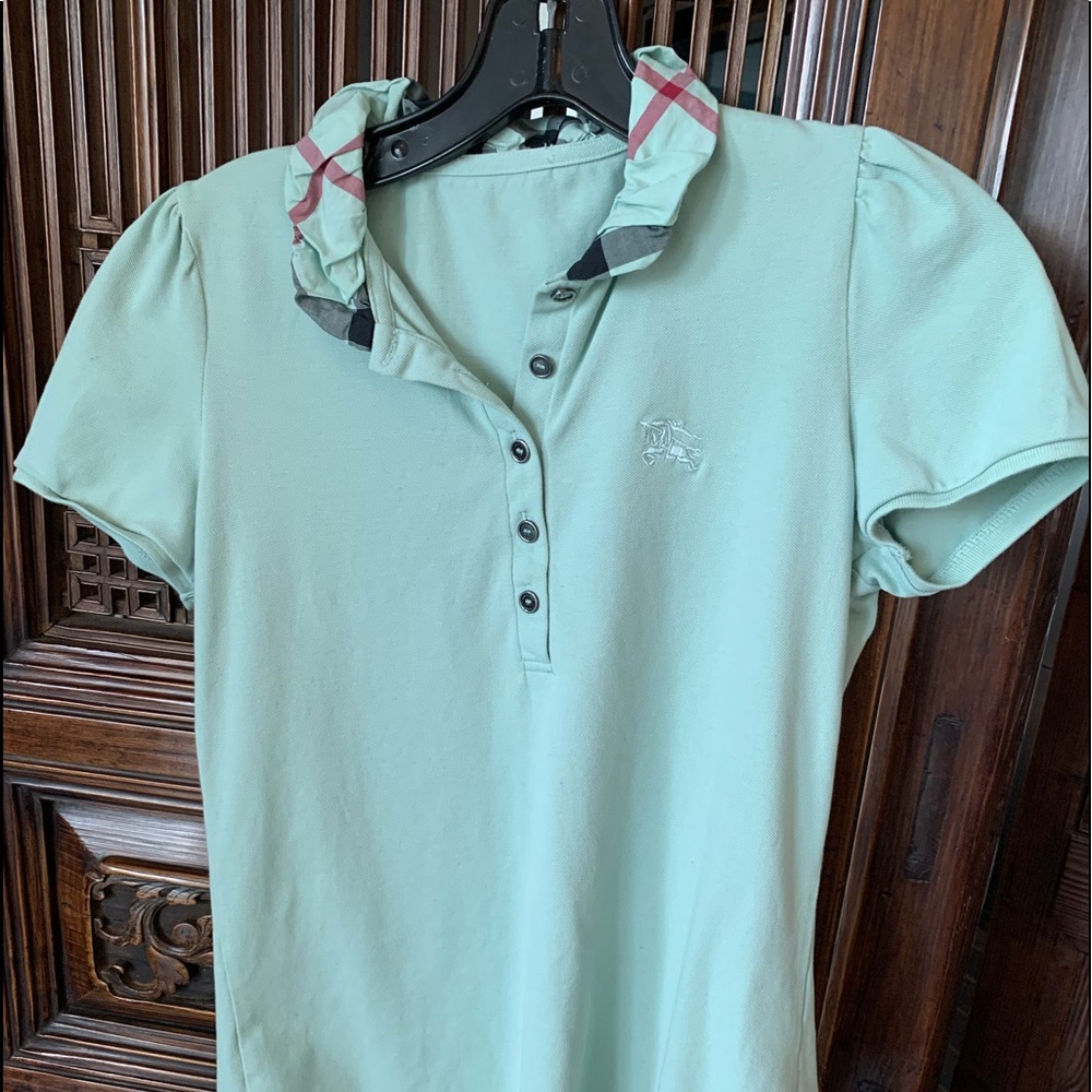 Mint Green Burberry Britt ruffled neck size small